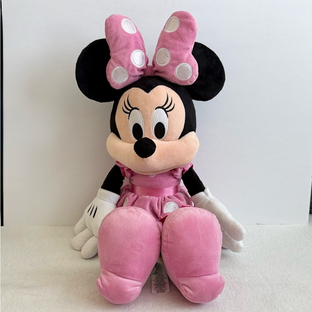Disney Minnie Mouse Plush 27” Stuffed Animal Pink Polka Dot Bow and Dress